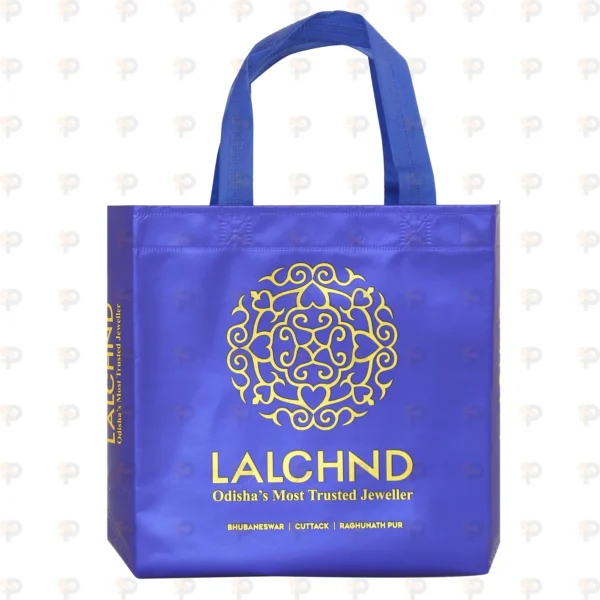 LALCHND Blue Laminated Non-Woven Bag with Golden Print