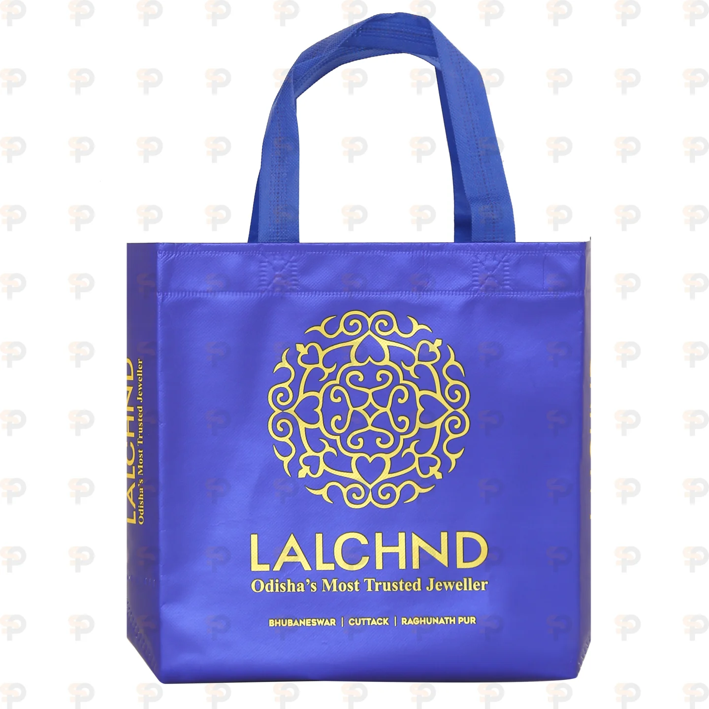 LALCHND Blue Laminated Non-Woven Bag with Golden Print