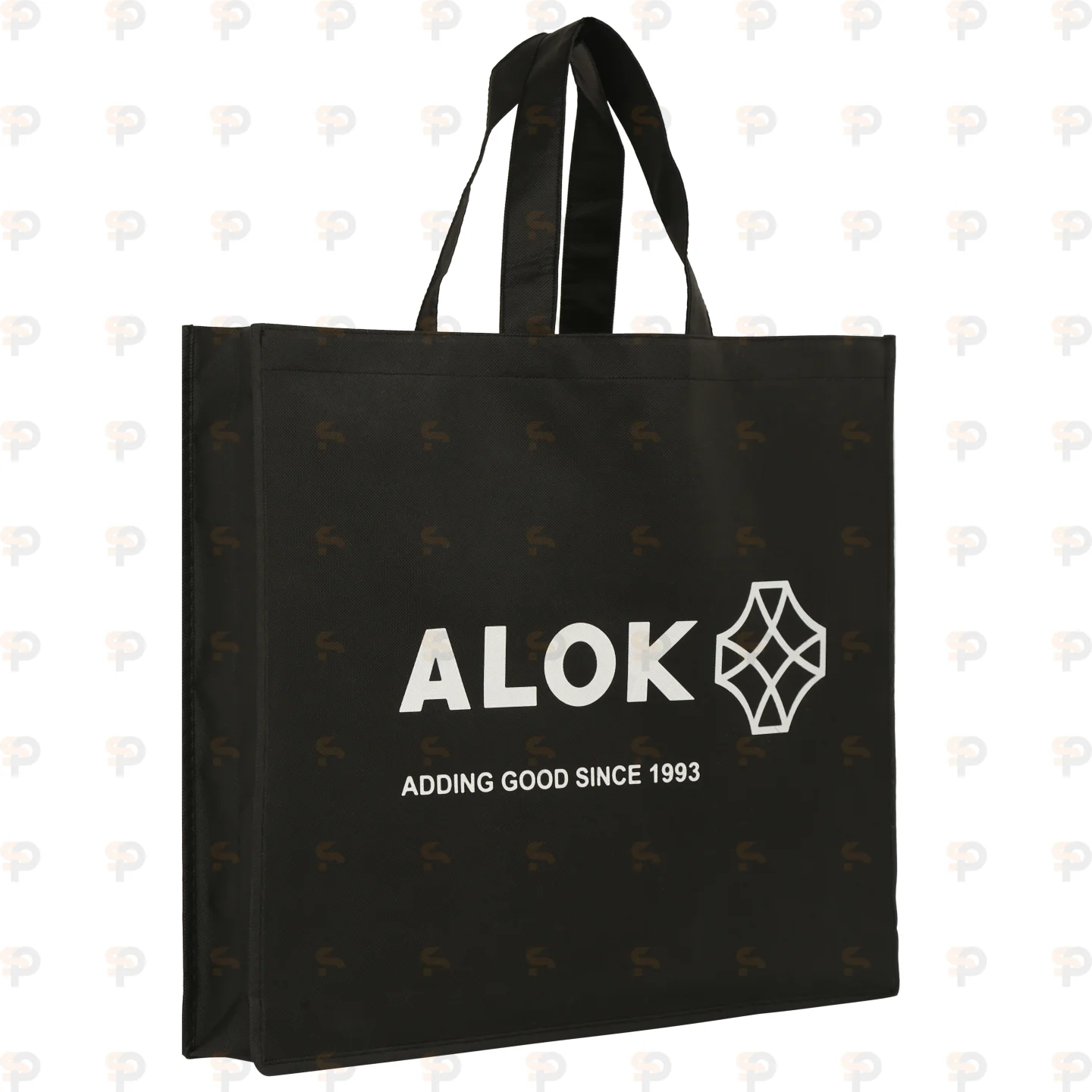 Alok Black Laminated Non-Woven Bag with White Printed Logo