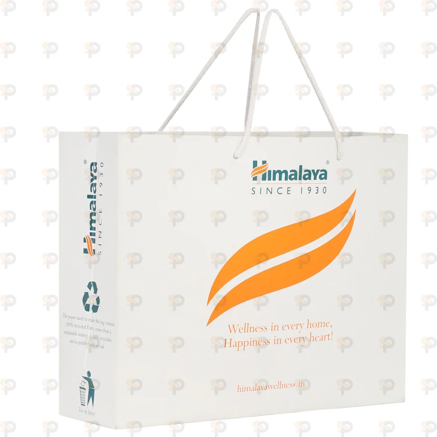 Himalaya White Paper Bag with Orange Logo and Rope Handles