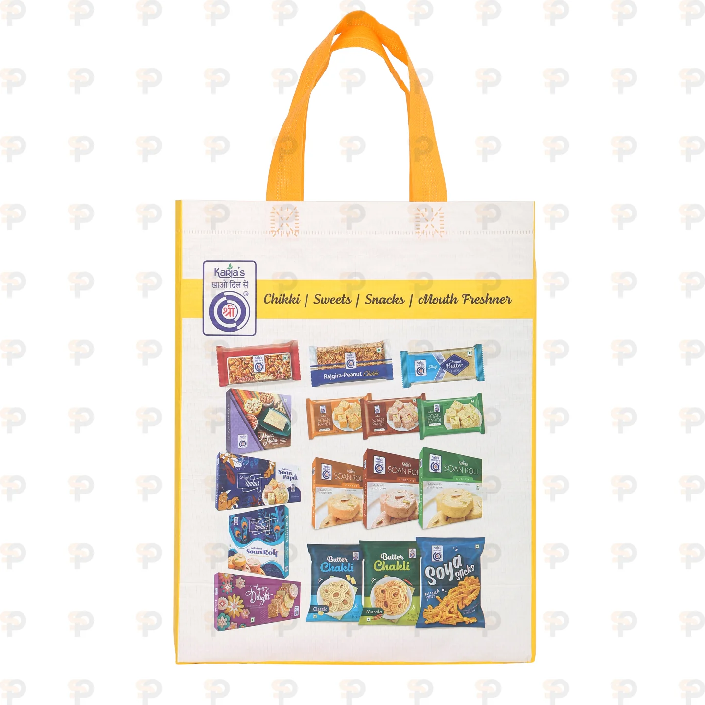 Karia's Printed Non-Woven Shopping Bag with Orange Handles