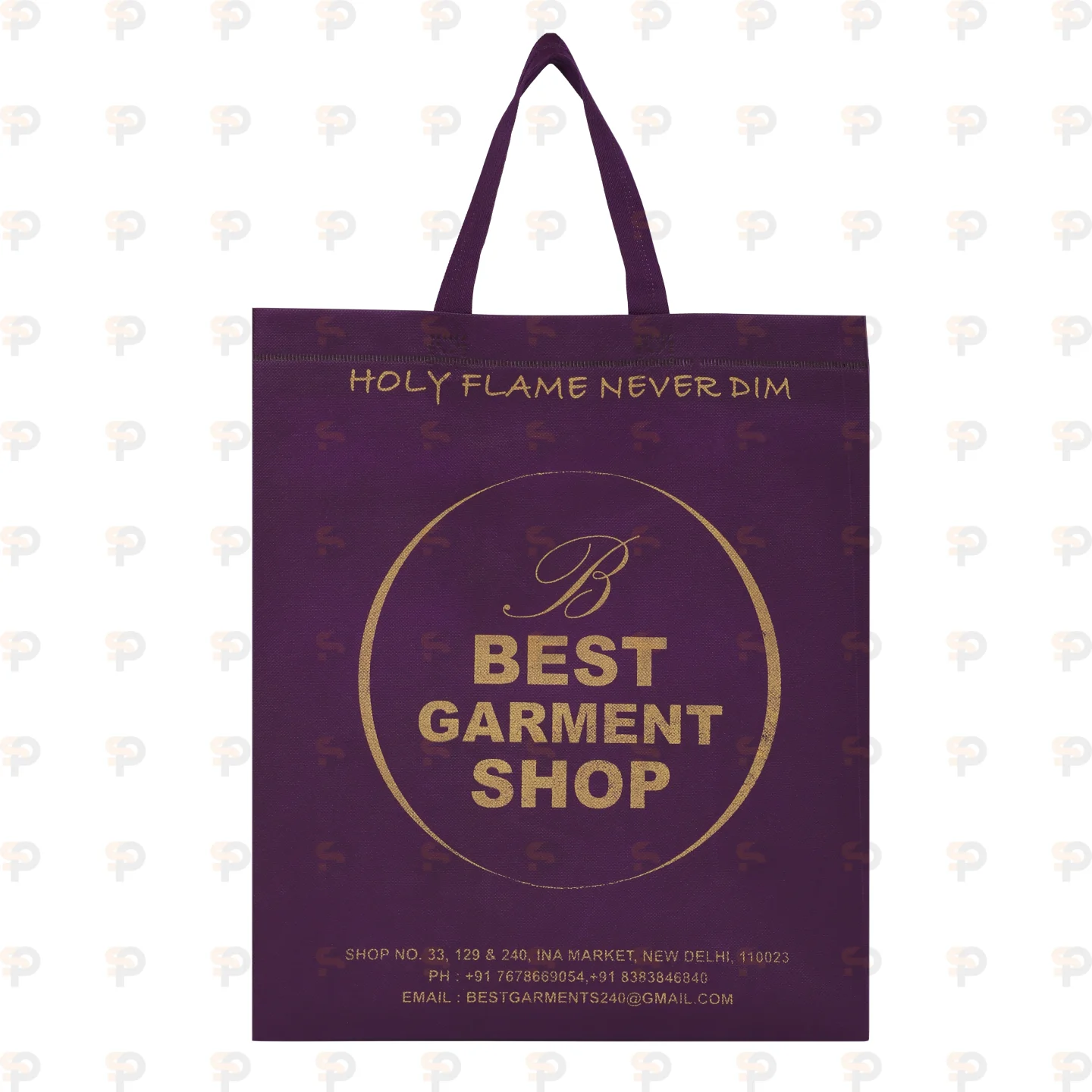 Best Garment Shop Gold Print Laminated Carry Bag