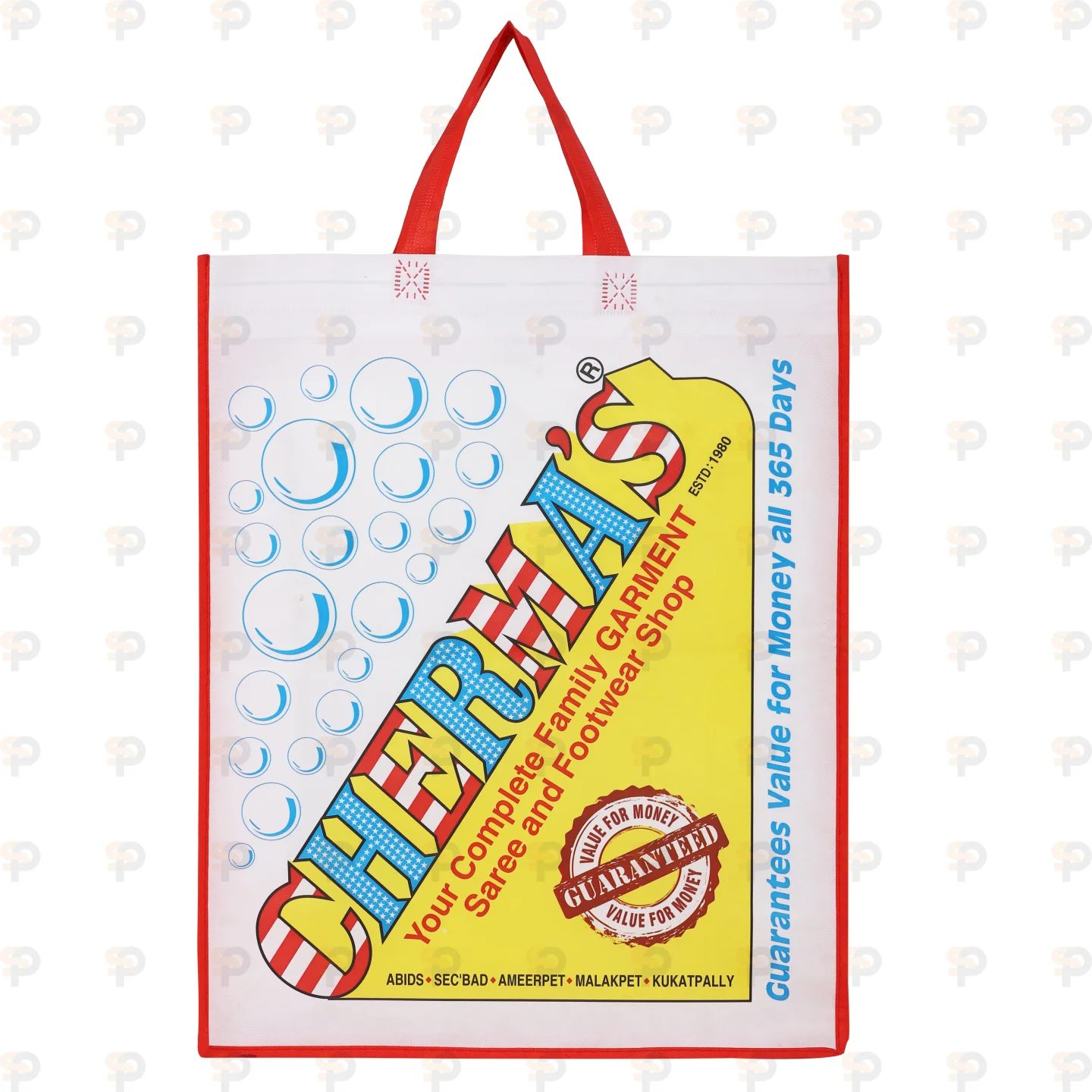 Cherma’s Multicolor Branded Laminated Shopping Bag