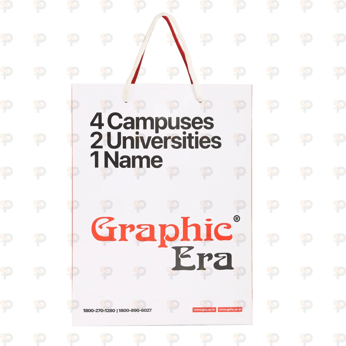 Graphic Era White Paper Bag with Dual-Color Rope Handles