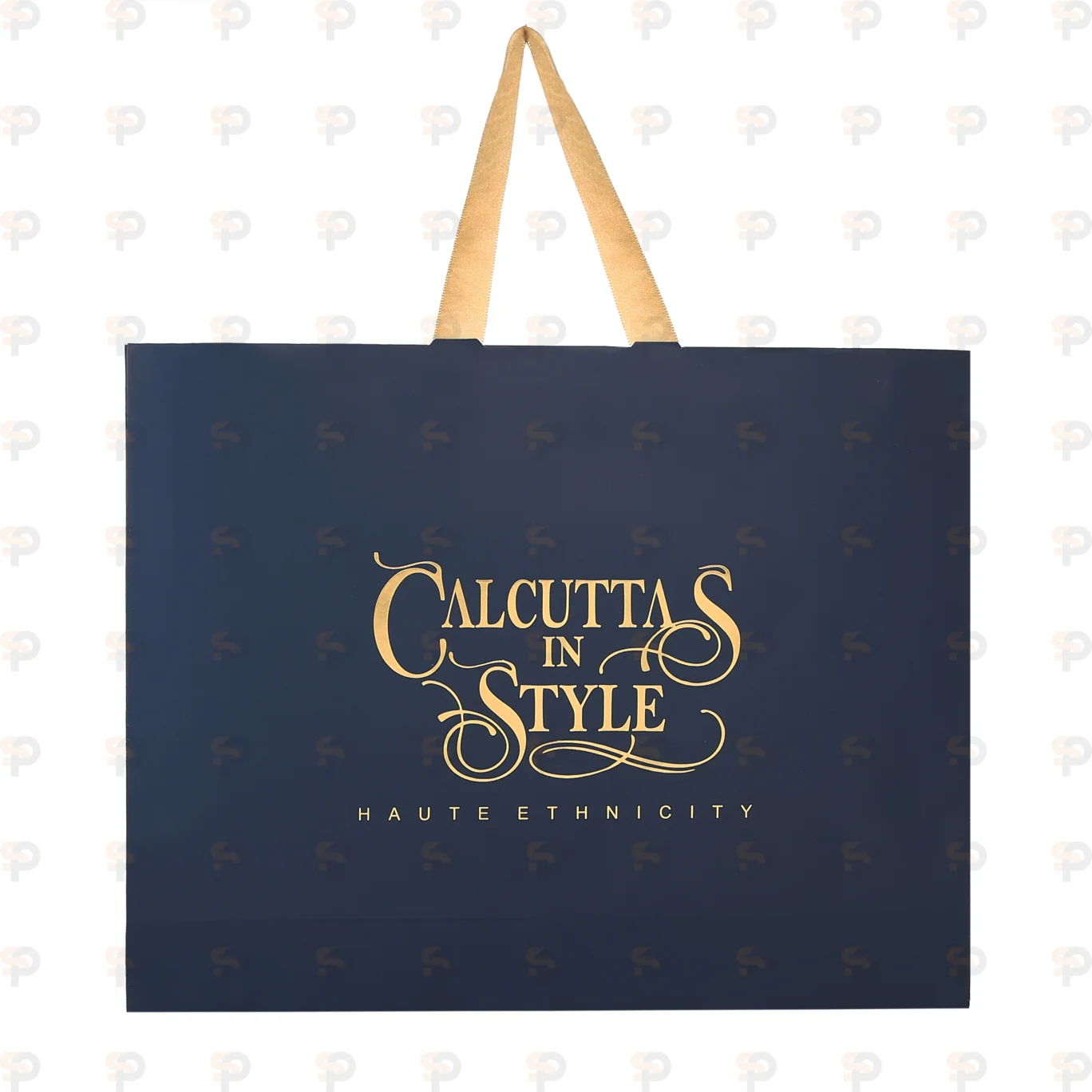 Calcutta in Style Black Laminated Non-Woven XL Bag with Gold Print
