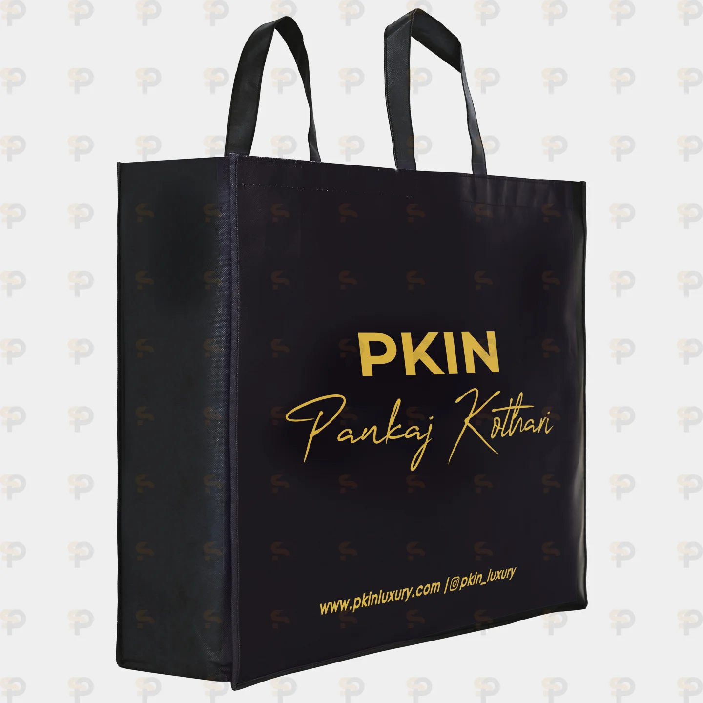PKIN Black Laminated Non-Woven Bag with Gold Print